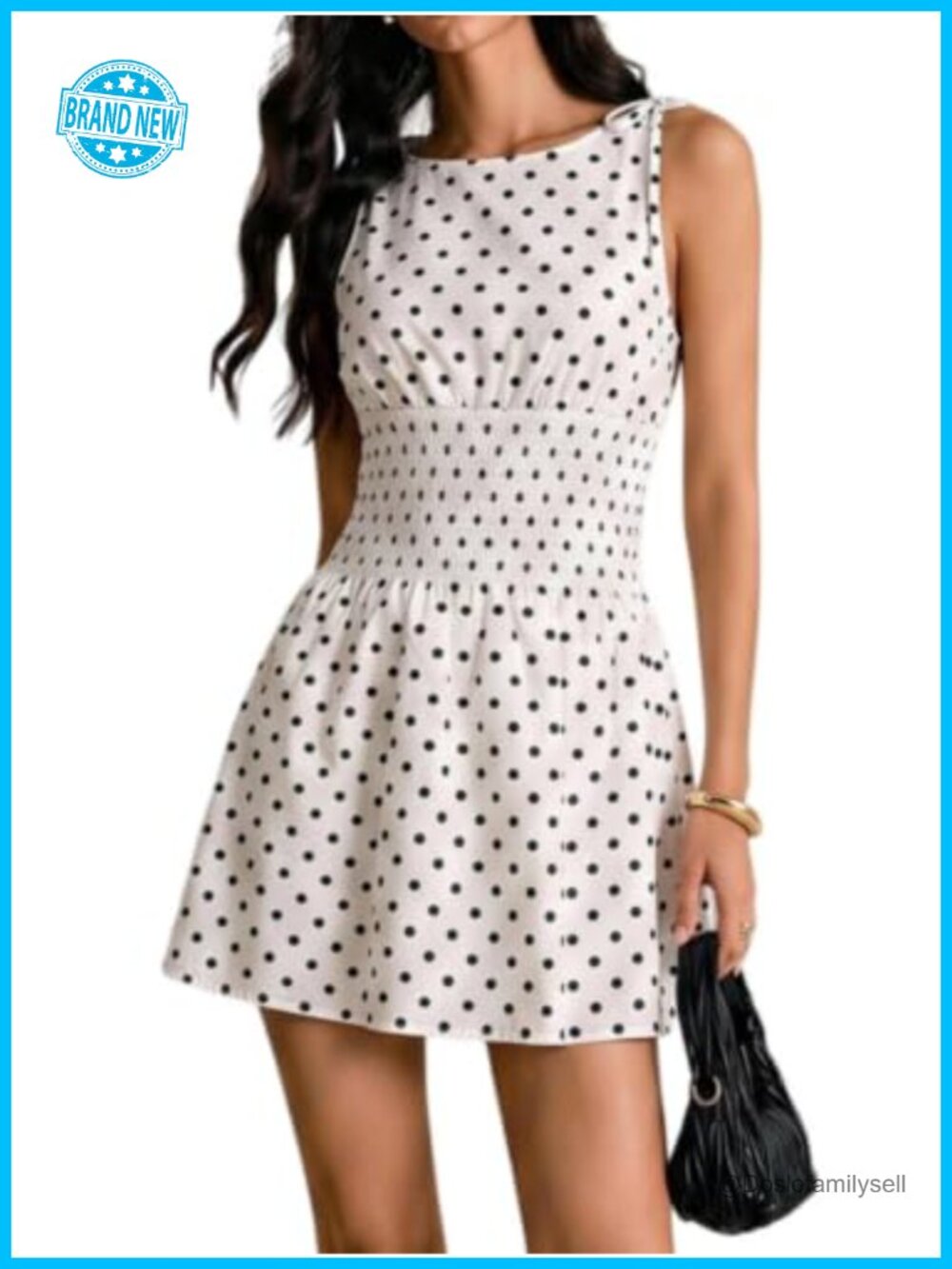 Gingham A Line Mini Dress Tie Shoulder Sleeveless Fit Flare Summer